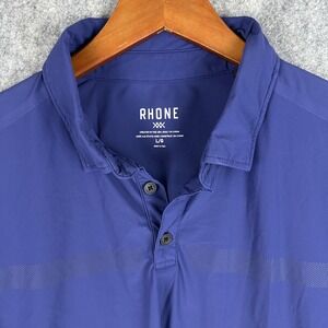 Rhone Regatta Pique Polo Mens L Blue Golf Performance Stretch Shirt Preppy READ